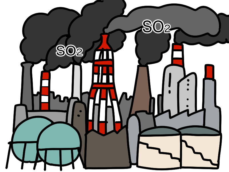 石油コンビナートによる大気汚染のイラスト